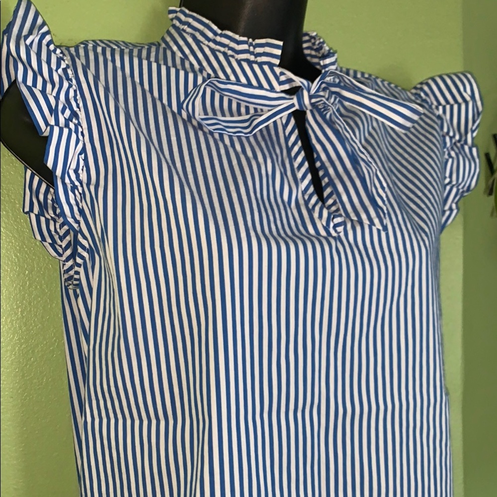 Blue Striped Ruffle Sleeve Top